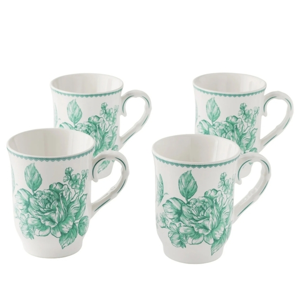 💕 2025 The Pioneer Woman Agatha  Green Floral 12oz Mug Set Of 4 - Picture 1 of 3